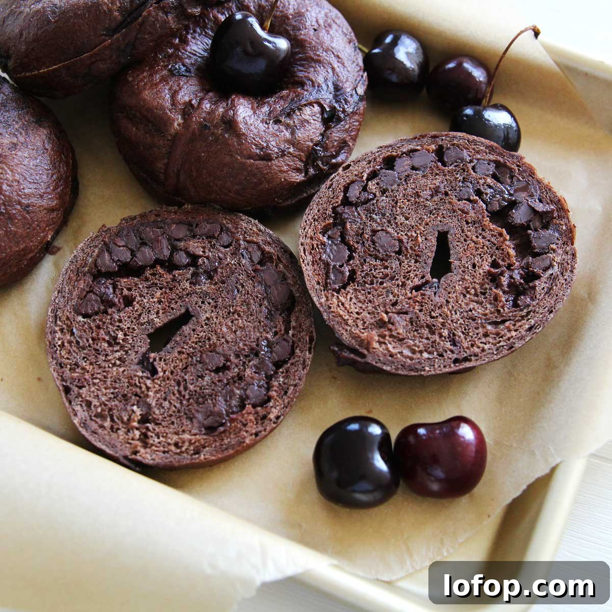 Black Forest Chocolate Chip and Cherry Stuffed Bagels 3 chocolate chip cherry bagels