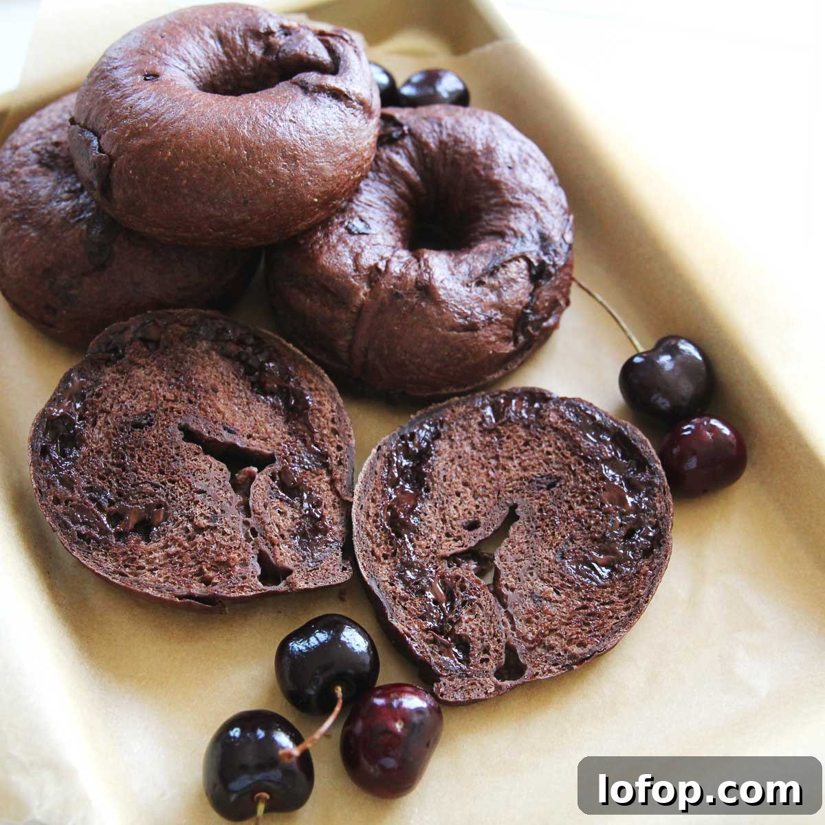 Black Forest Chocolate Chip and Cherry Stuffed Bagels 6 chocolate chip cherry bagels
