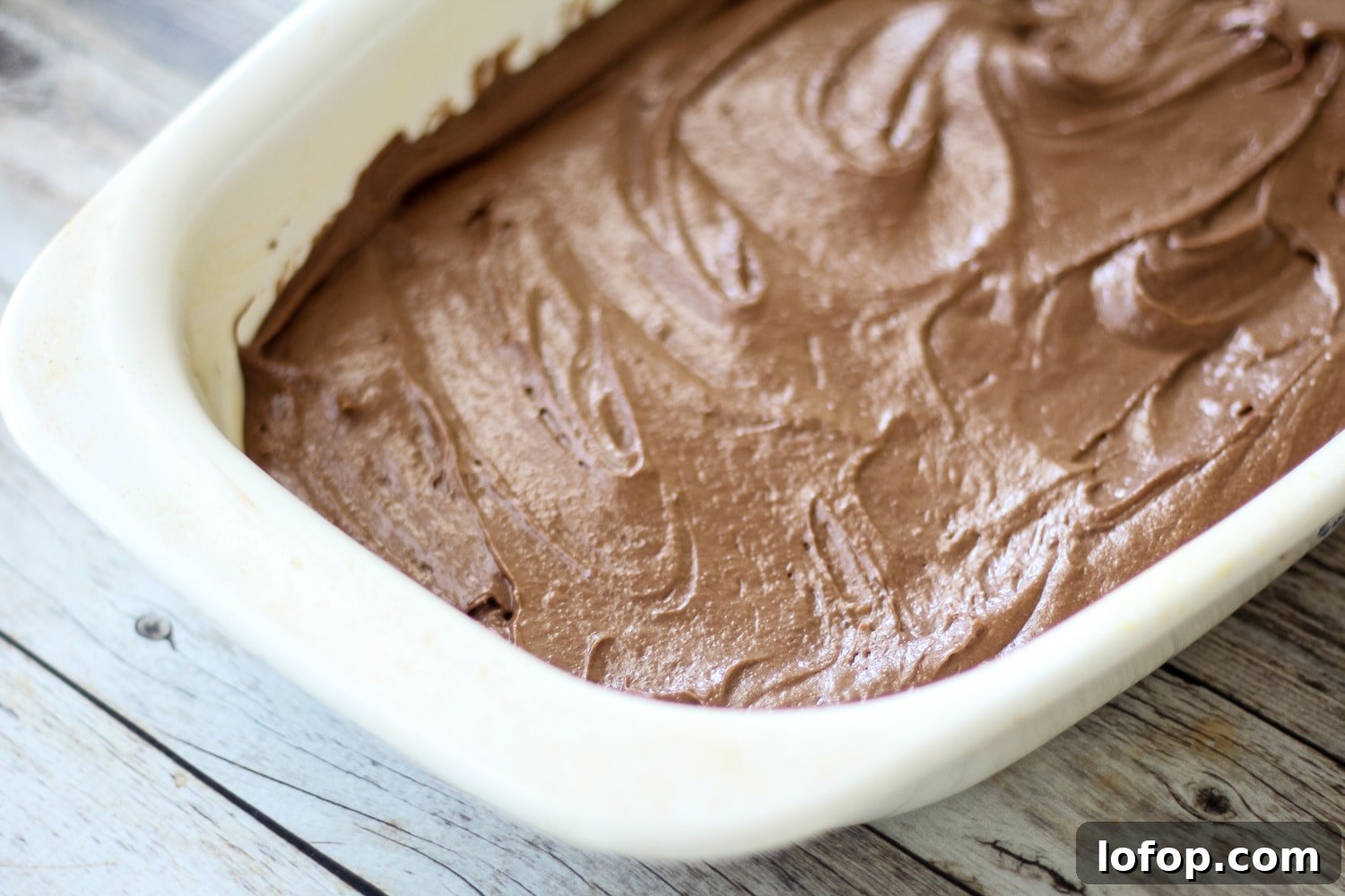 Classic Mississippi Mud Cake Recipe from Grandma's Kitchen 4 Mississippi mud cake batter in a cake pan