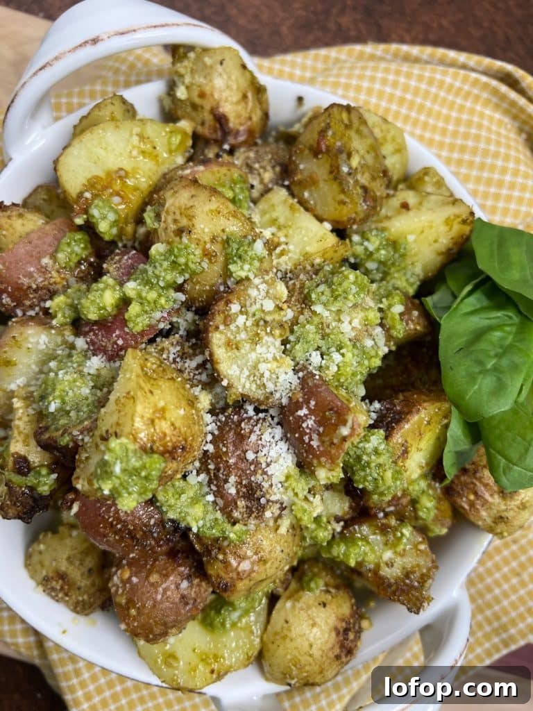 Pesto Roasted Potatoes Styled Photo in Bowl.