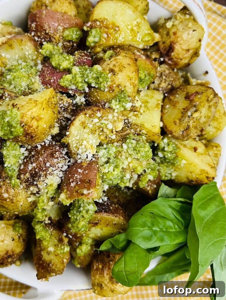 Pesto Roasted Potatoes Styled Photo in Bowl.