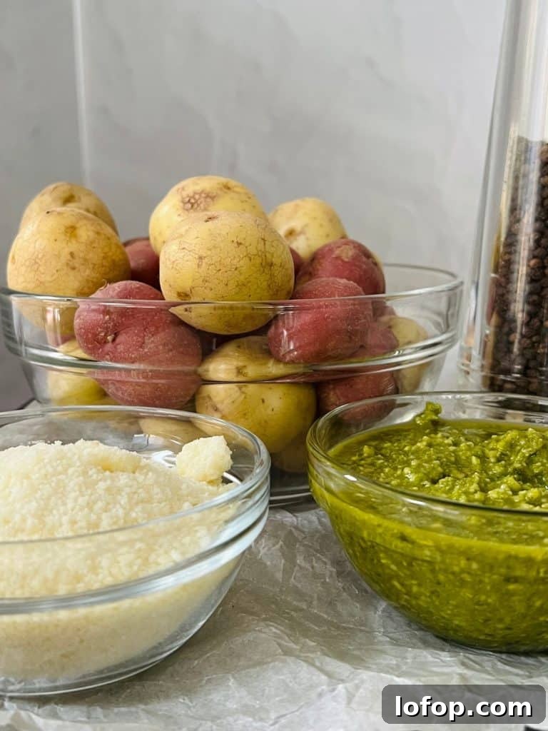 Ingredients for Pesto Roasted Potatoes.