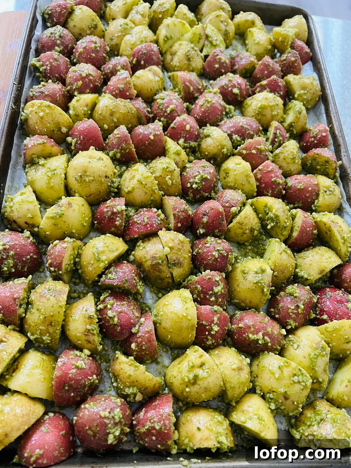 Pesto Potatoes on Sheet Pan.