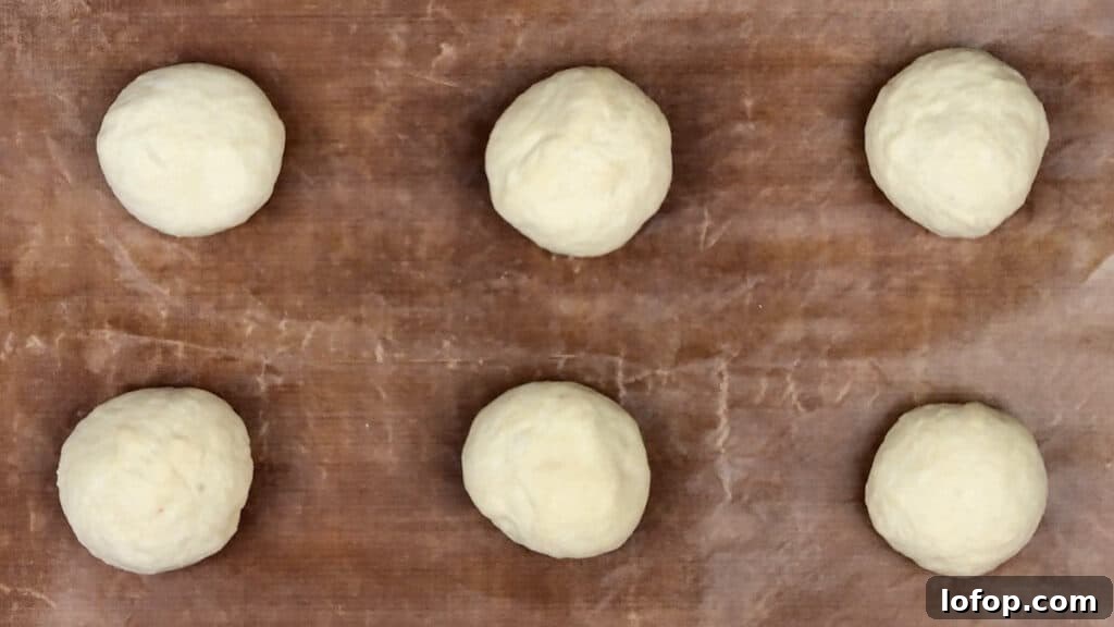 Dough balls before second rise