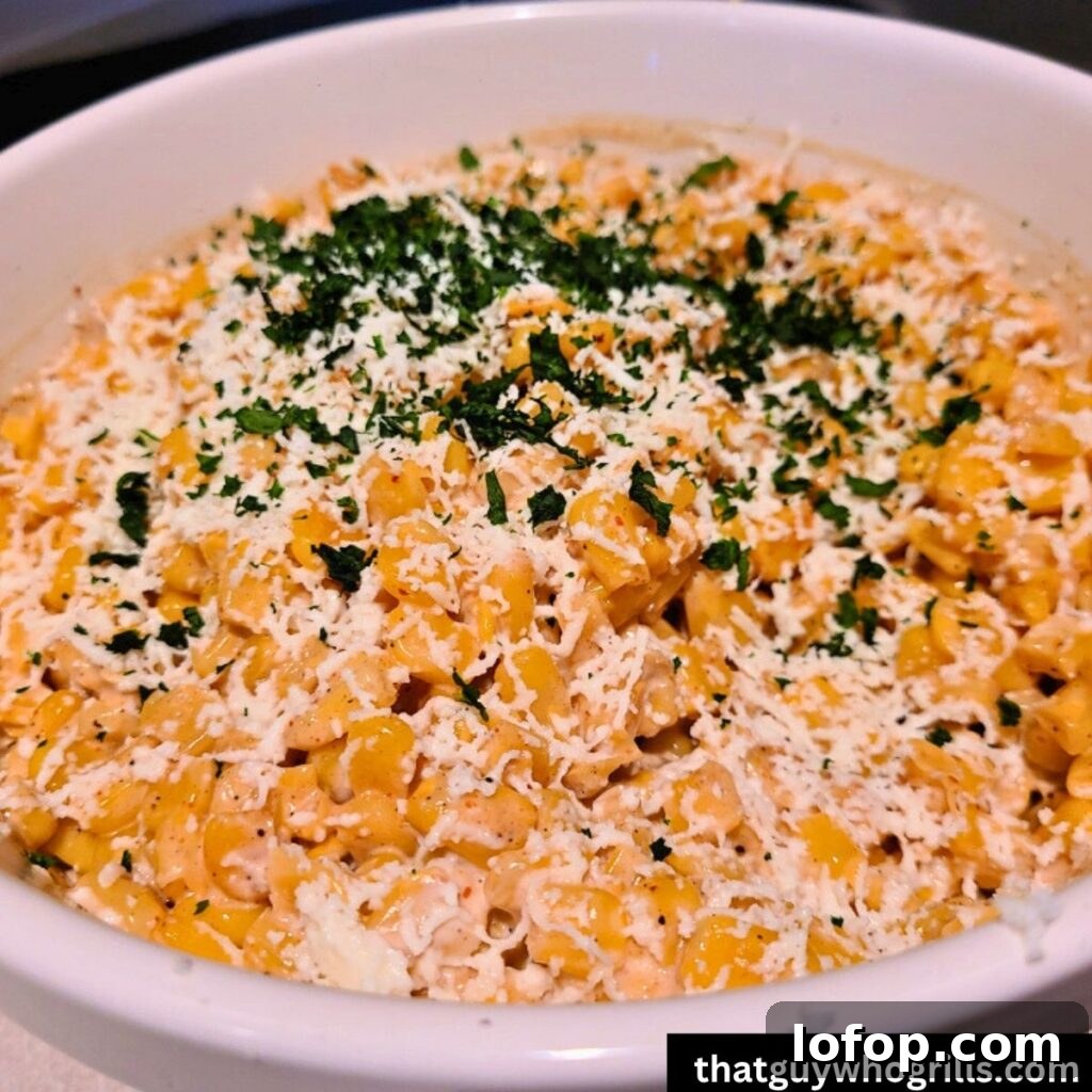 Blackstone street corn served in a white bowl