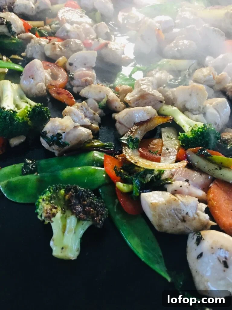 Blackstone Peanut Chicken Stir Fry before adding noodles