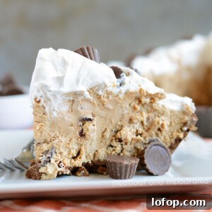 no bake chocolate peanut butter pie with cool whip on plate