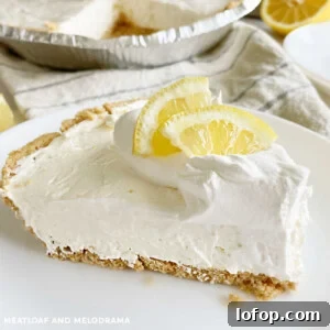 no bake lemonade kool aid pie with lemon slice and graham cracker crust on a white plate