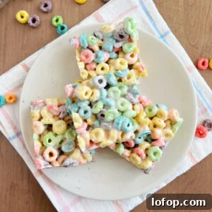 fruit loop bars made with Froot Loops cereal and marshmallows on a plate
