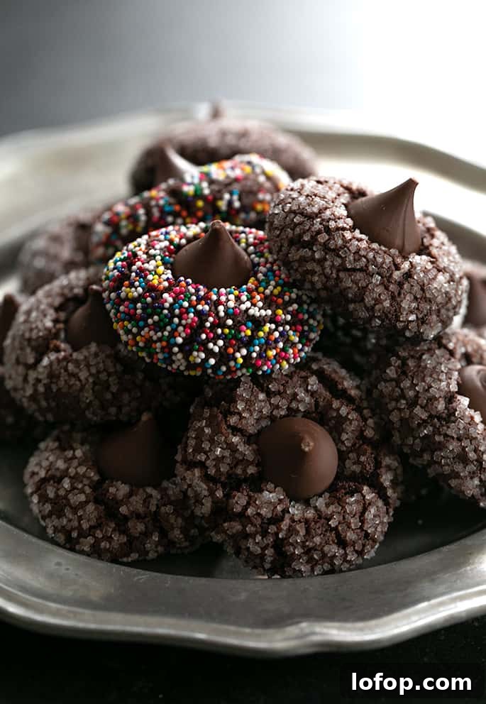 Gluten-Free Chocolate Kiss Cookies with Optional Peanut Butter 2 Gluten free chocolate kiss cookies arranged on a serving platter.