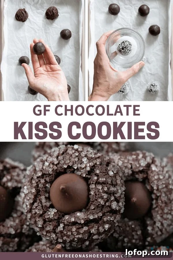 Gluten-Free Chocolate Kiss Cookies with Optional Peanut Butter 7 Image collage showing gluten free chocolate kiss cookies being made.