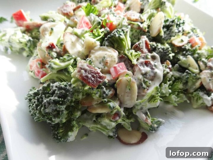 Broccoli and bacon with almond slivers