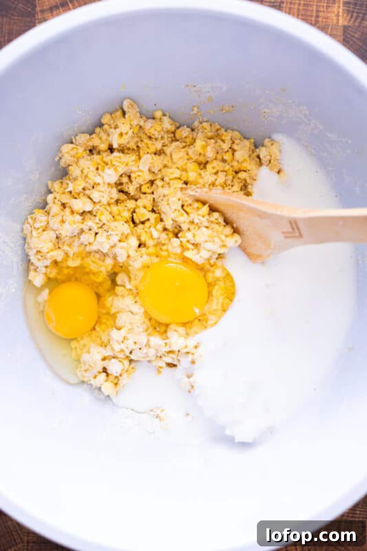 Corn Fritter ingredients in a bowl. 