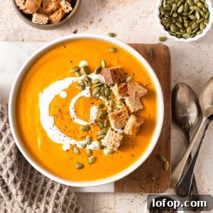 keto pumpkin soup with croutons, pepitas