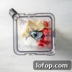 a blender with fruit in it.
