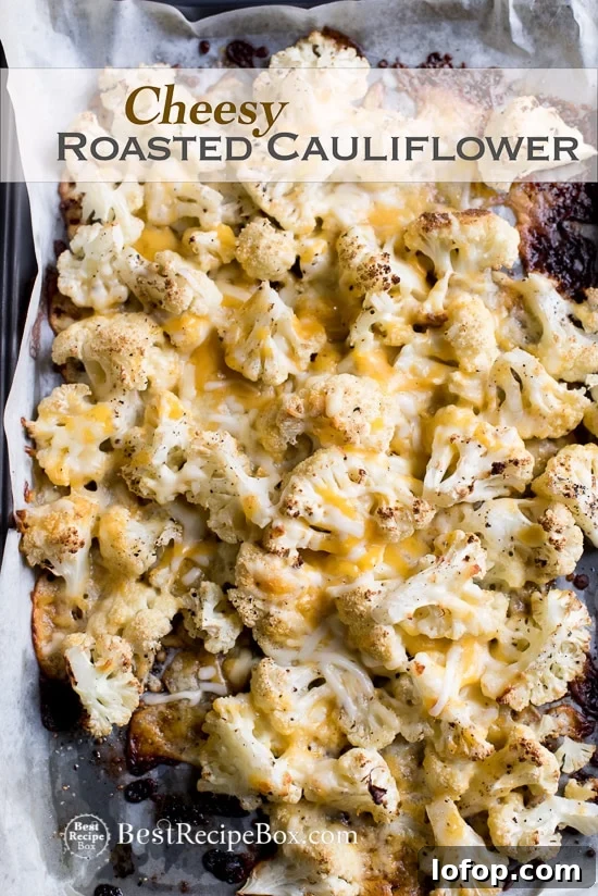 Cheesy Roasted Cauliflower Recipe is Low Carb and Delicious | @bestrecipebox Cheesy Roasted Cauliflower on sheet pan