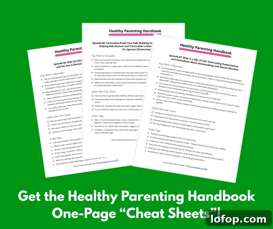 one-page cheat sheets for the Healthy Parenting Handbook