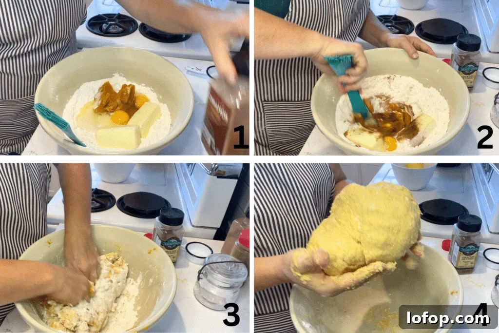 Soft Sourdough Pumpkin Cinnamon Rolls Recipe for Fall Baking 4 how to make dough. mixing ingredients numbered