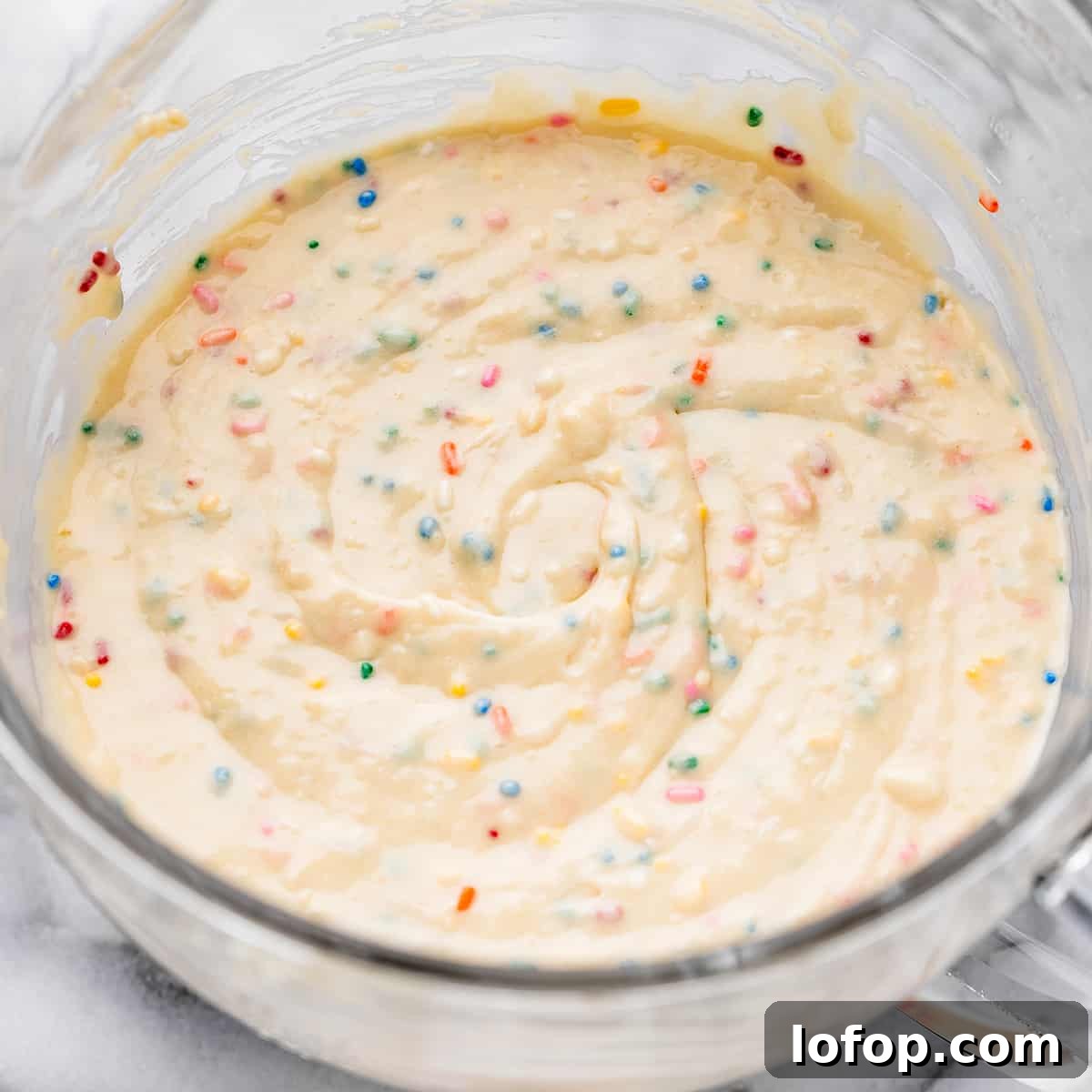 funfetti cupcake batter in a bowl