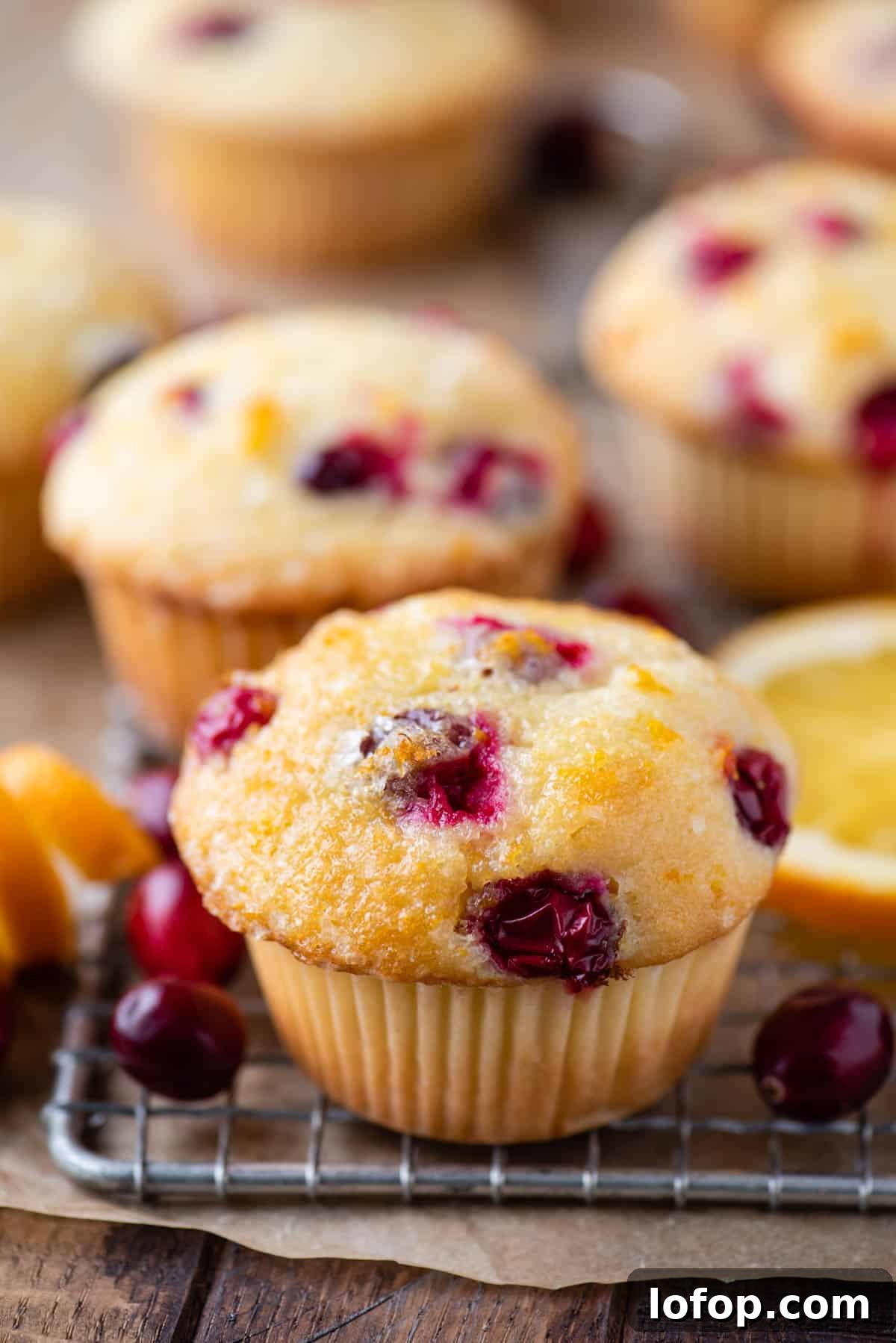 Overhead view of cranberry orange muffins