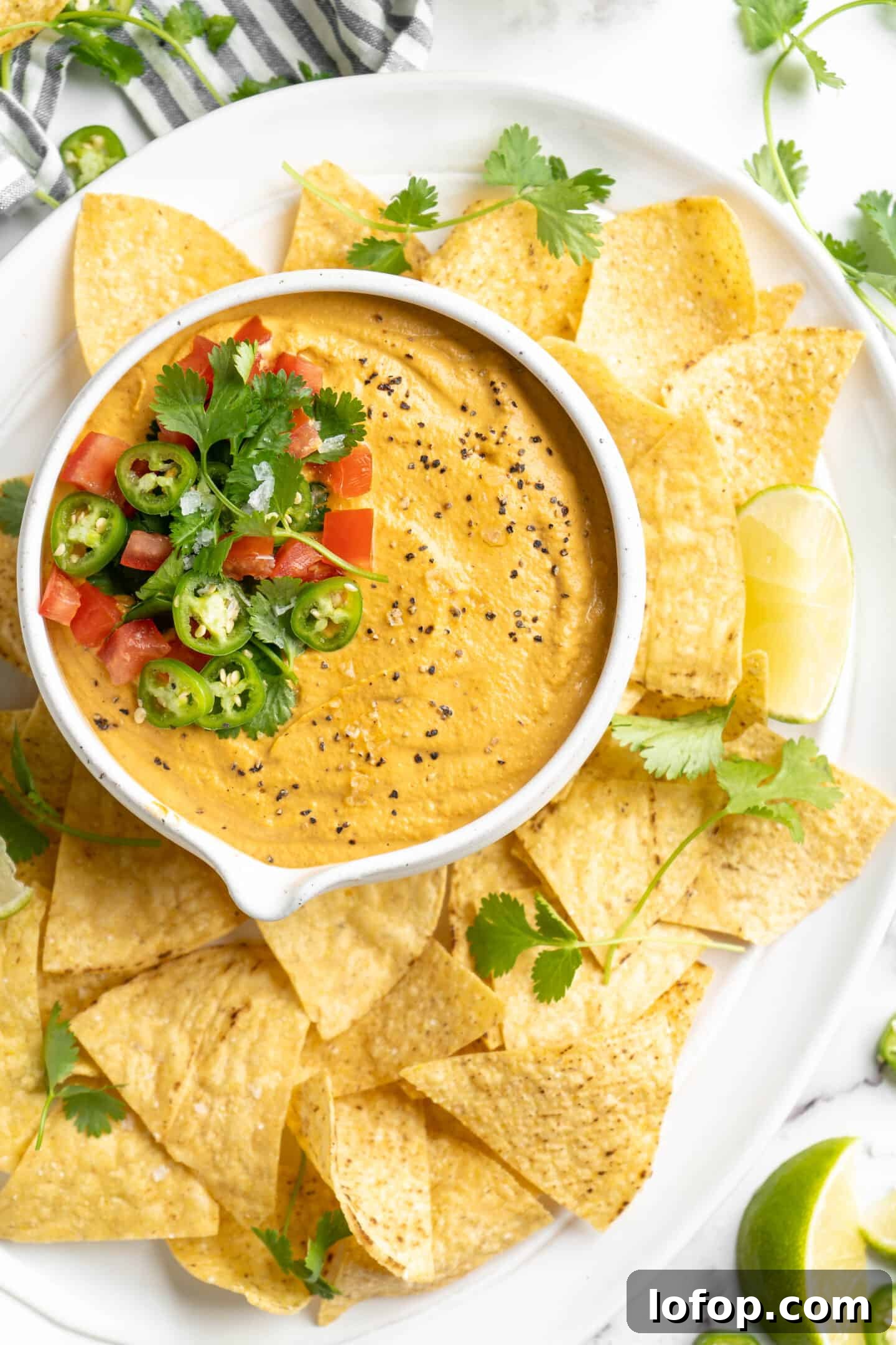Vegan queso with tortilla chips