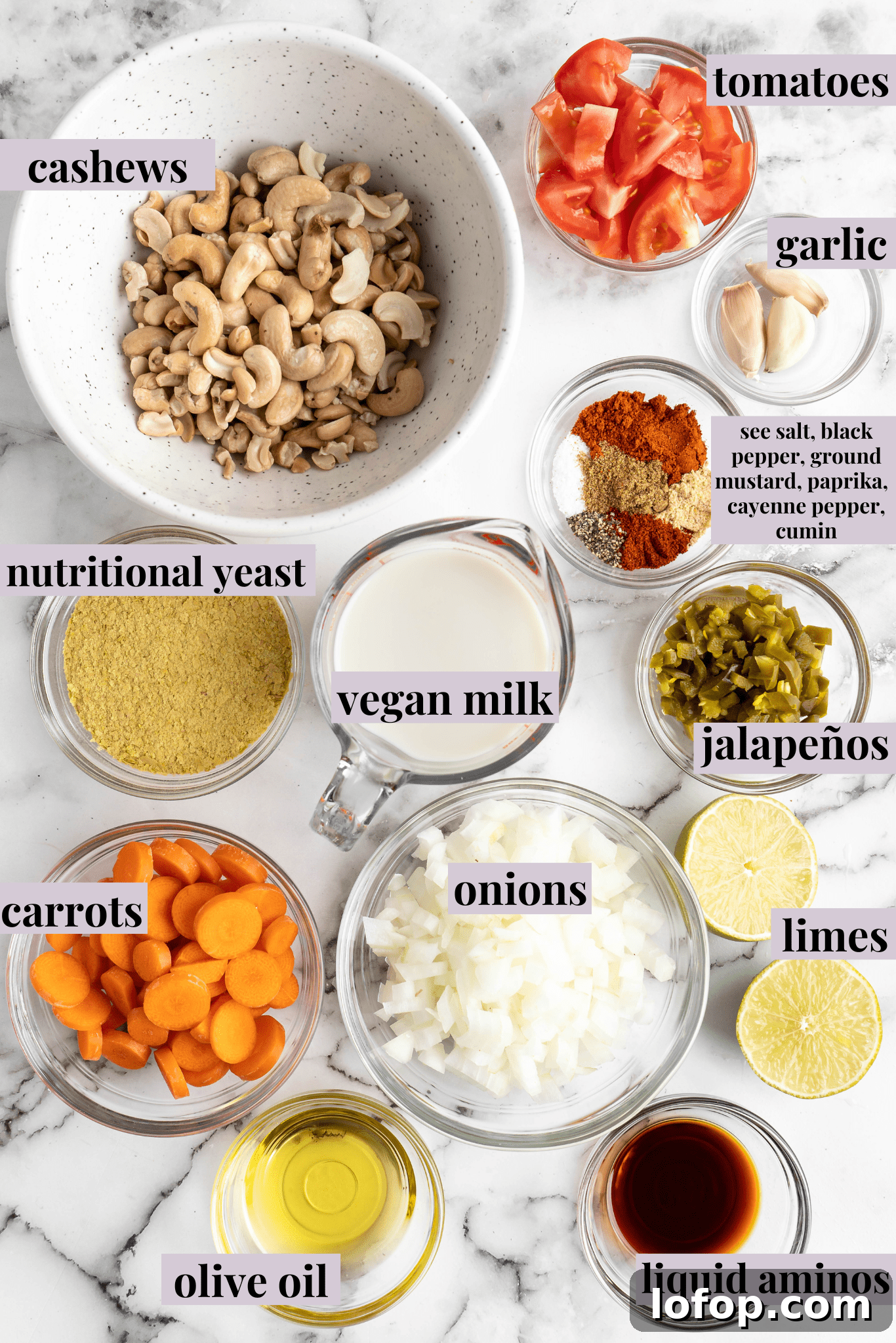 Ingredients for vegan queso