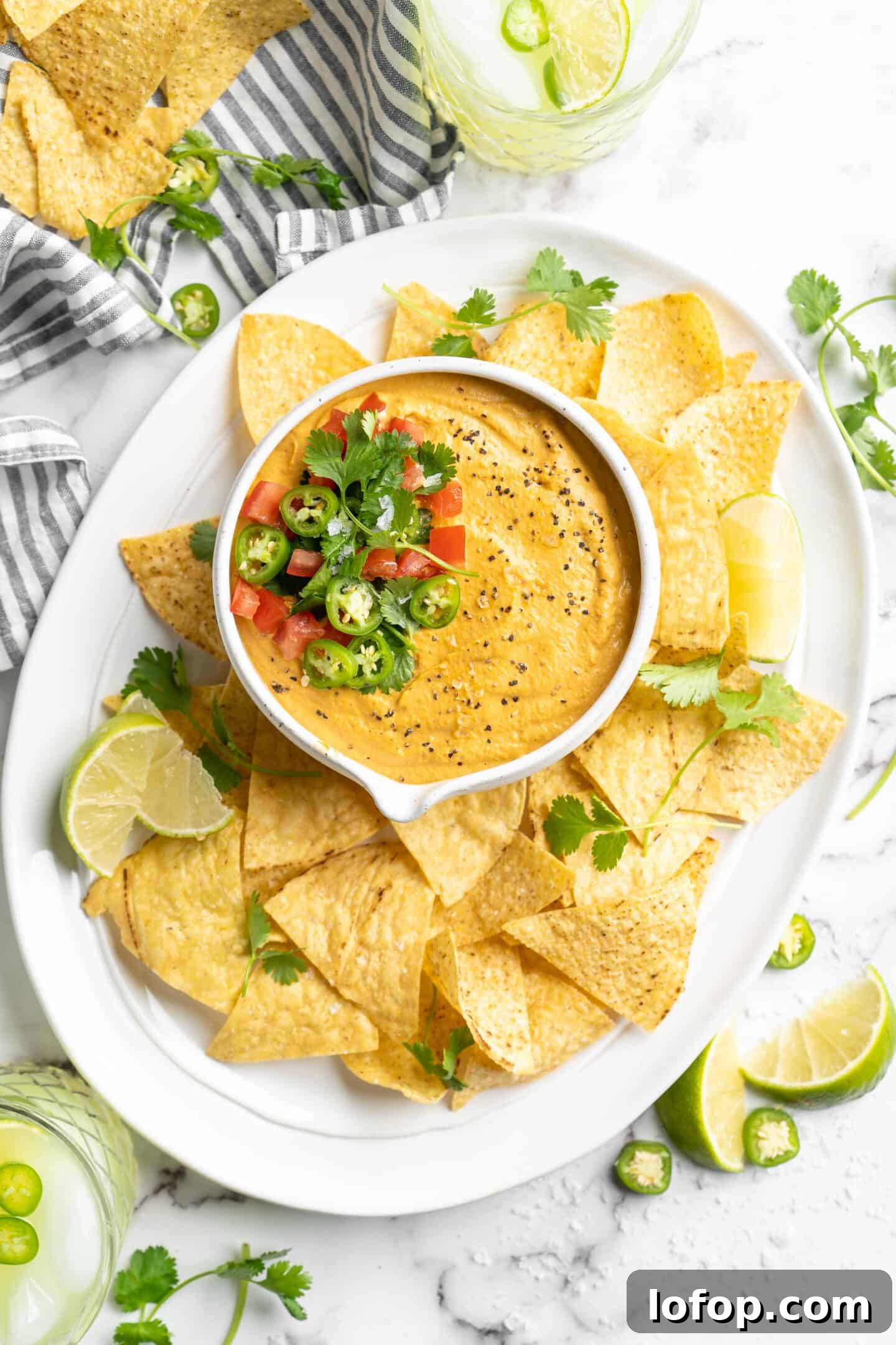 Vegan queso with tortilla chips