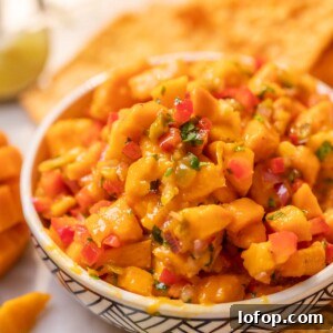 Fresh Mango Salsa Recipe: Tangy, Sweet, and Perfect for Chips 5 close up of mango salsa to show it's fresh and juicy texture