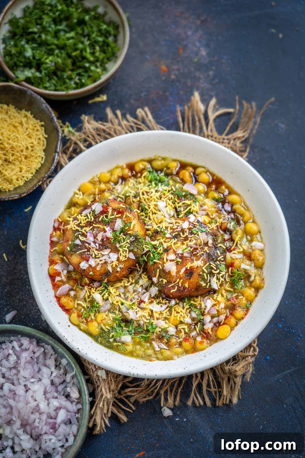 Ragda Pattice served in a plate.