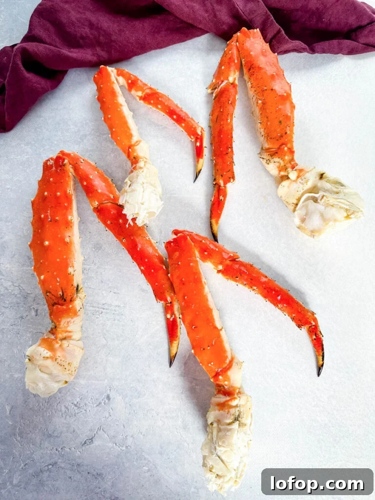 Garlic Butter Grilled King Crab Legs Recipe 3 fresh king crab legs on a flat surface