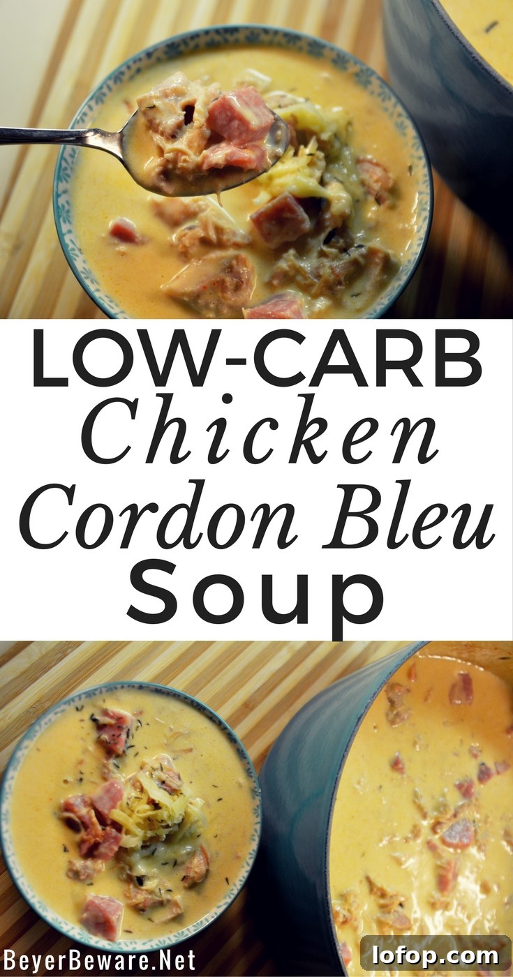 Low-Carb Chicken Cordon Bleu Soup Recipe for Keto Dinner 9 The low-carb chicken cordon bleu soup is creamy and flavorful. The richness will make it filling and comforting on a chilly winter night.
