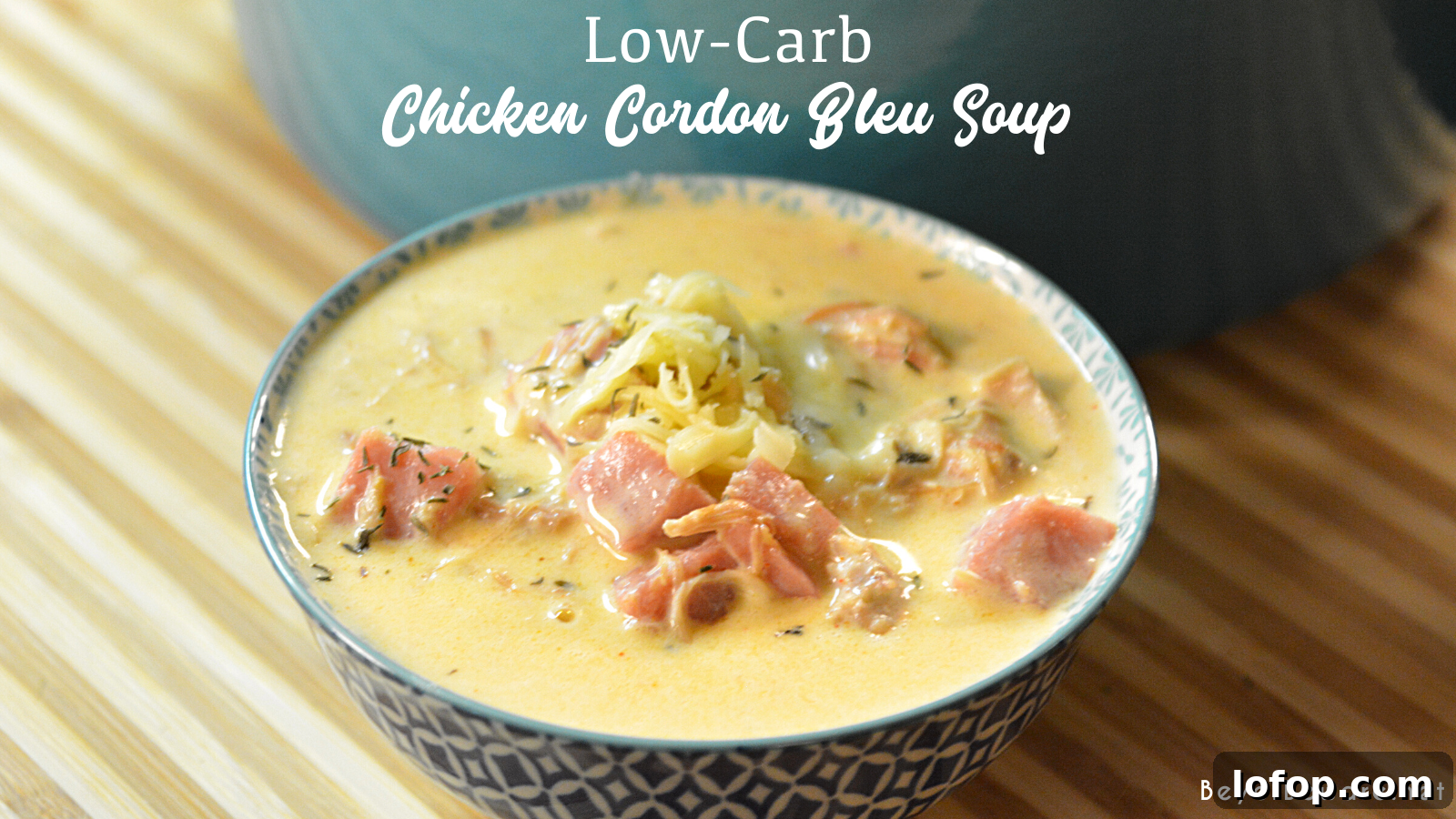 Low-Carb Chicken Cordon Bleu Soup Recipe for Keto Dinner 6 Low-Carb chicken cordon bleu soup combines shredded chicken with cream cheese, herbs and spices and broth to make this rich and creamy keto soup.