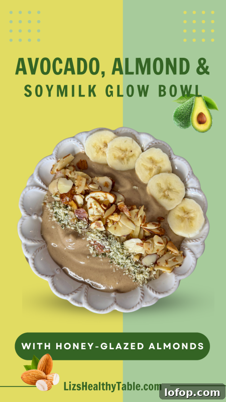 Avocado Almond Soymilk Glow Bowls with Honey-Glazed Almonds 5 Almond, Avocado, and Soymilk Glow Bowl with Honey-Glazed Almonds via lizshealthytable.com