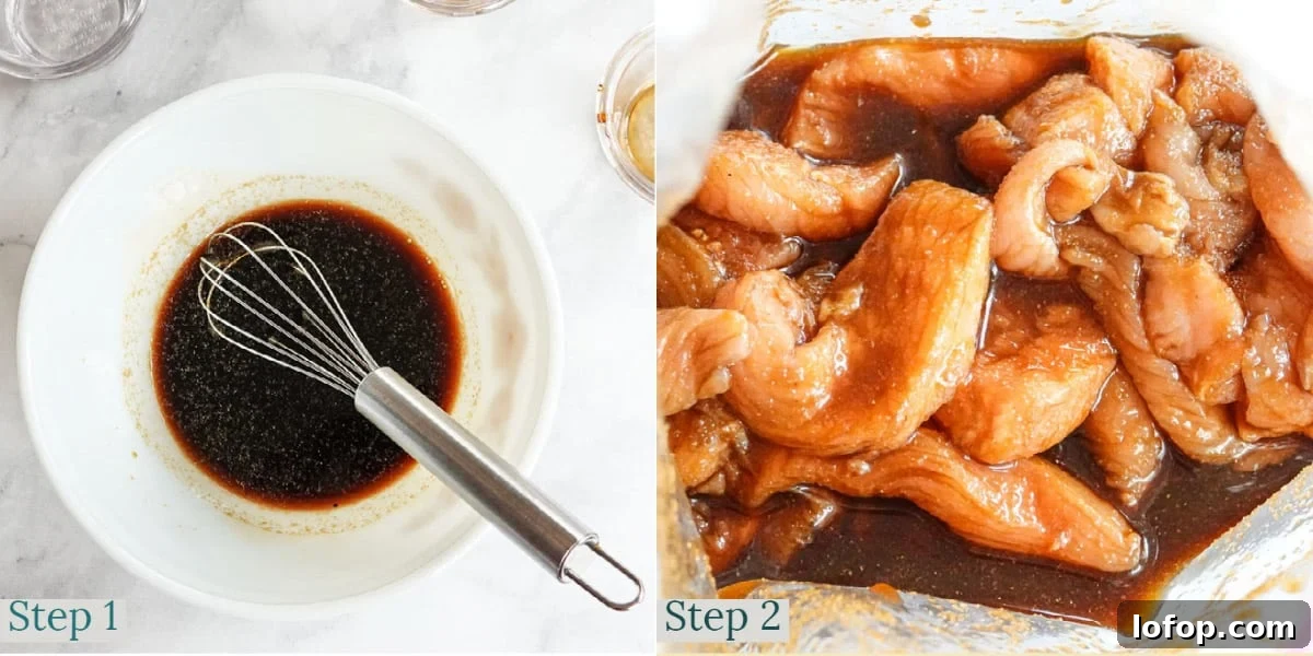 Homemade Turkey Jerky Recipe: Tender, Flavorful & Easy to Make 5 jerky marinade in bowl in first photo and marinating turkey jerky in bag in second photo