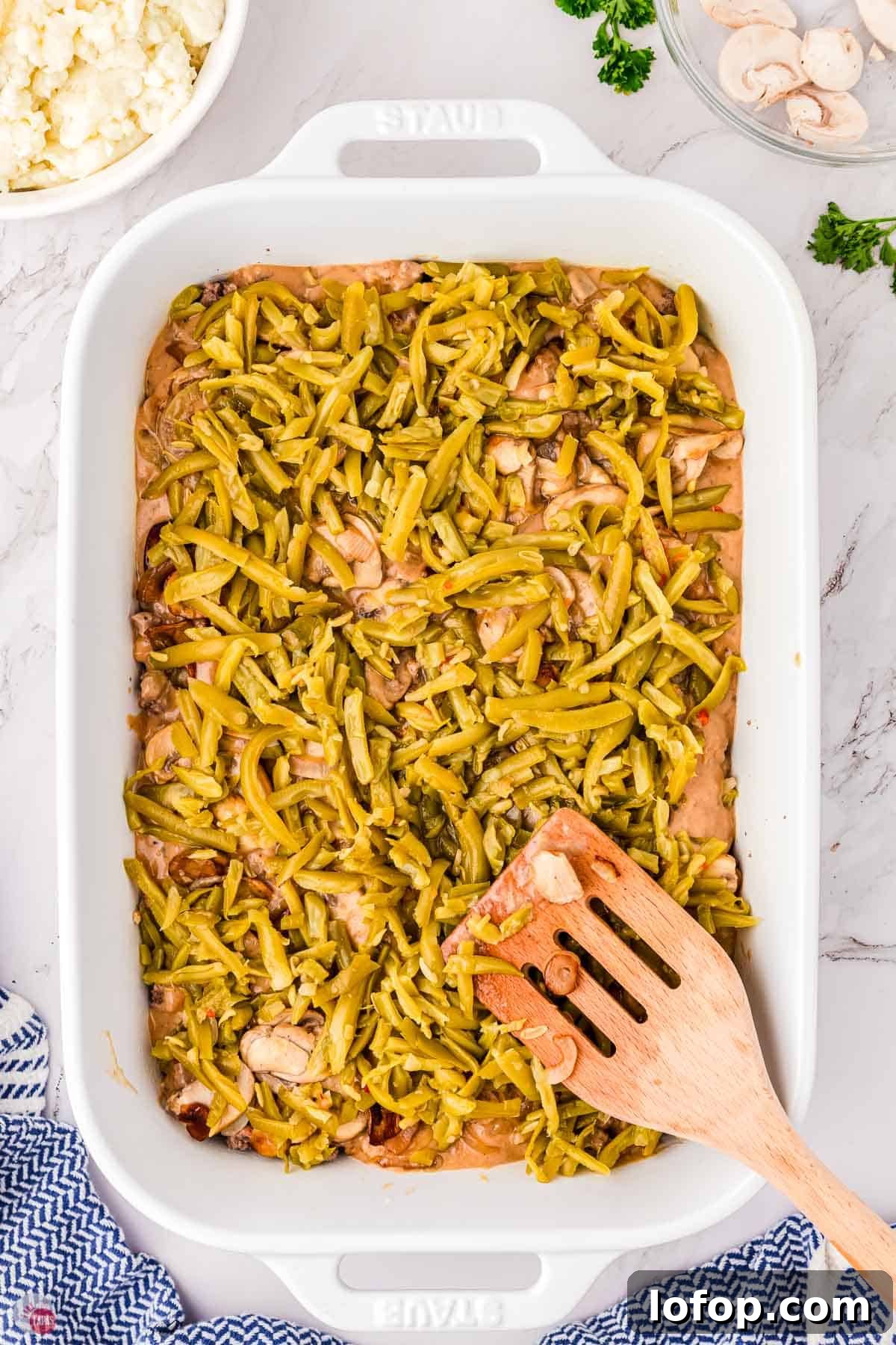 Hearty Salisbury Steak Casserole with Savory Brown Gravy 8 casserole with green beans on top