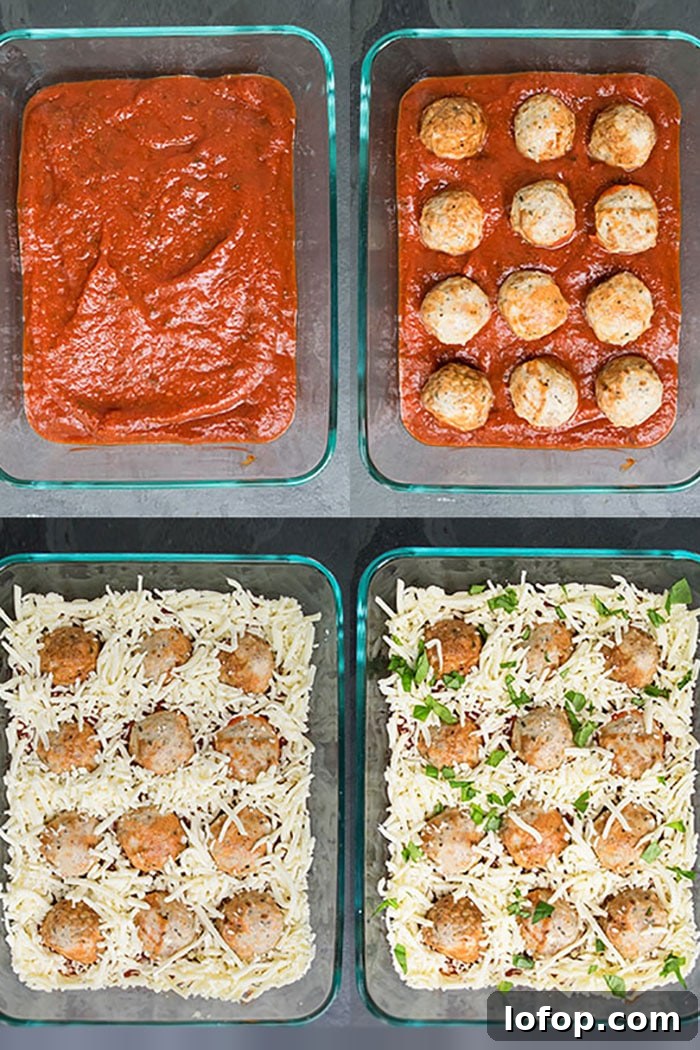 One-Pan Meatball Casserole with Cheesy Tomato Sauce 3 Step by Step Instruction Shots for Making Meatball Casserole