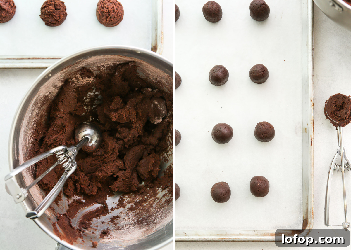 Irresistible Chocolate Peanut Butter Cup Cookie Recipe 6 shaping and rolling chocolate cookie dough into balls