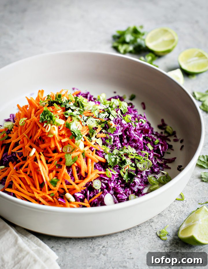 Crispy Black Bean Tacos with Cilantro-Lime Slaw 5 photo of cilantro lime slaw in a bowl