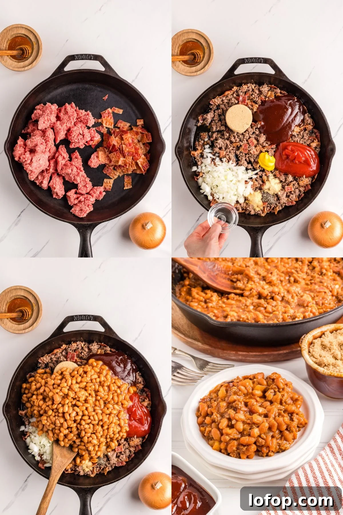 Hearty Baked Beans with Ground Beef — Stovetop, Oven or Slow Cooker 7 Step by step images for how to make baked beans with ground beef.