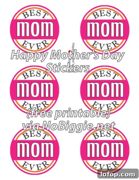 Free Printable Best Mom Ever Gift Tags and Cards 11 Mother's Day cupcake toppers (free) | NoBiggie.net