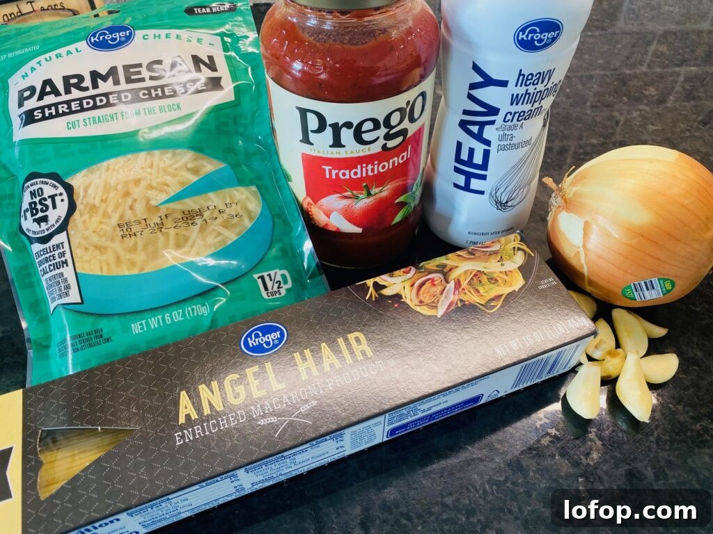 ingredients for Pasta with Tomato Cream Sauce