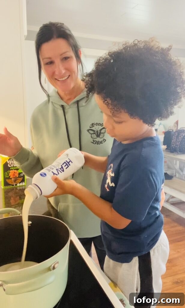 adding the cream