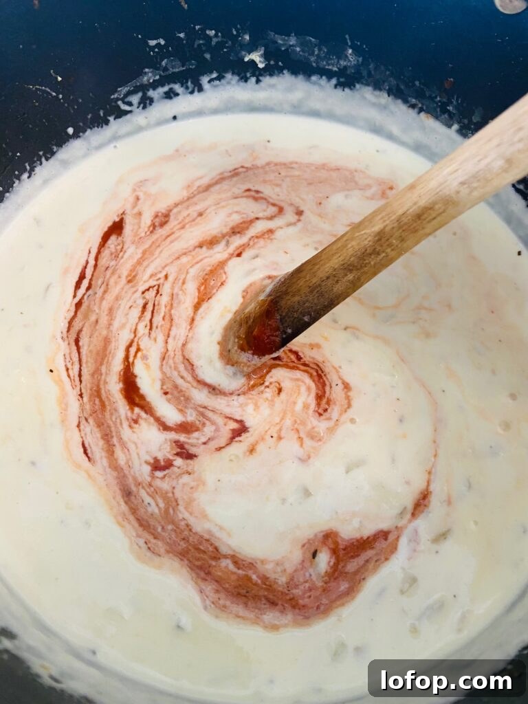 stirring the sauce