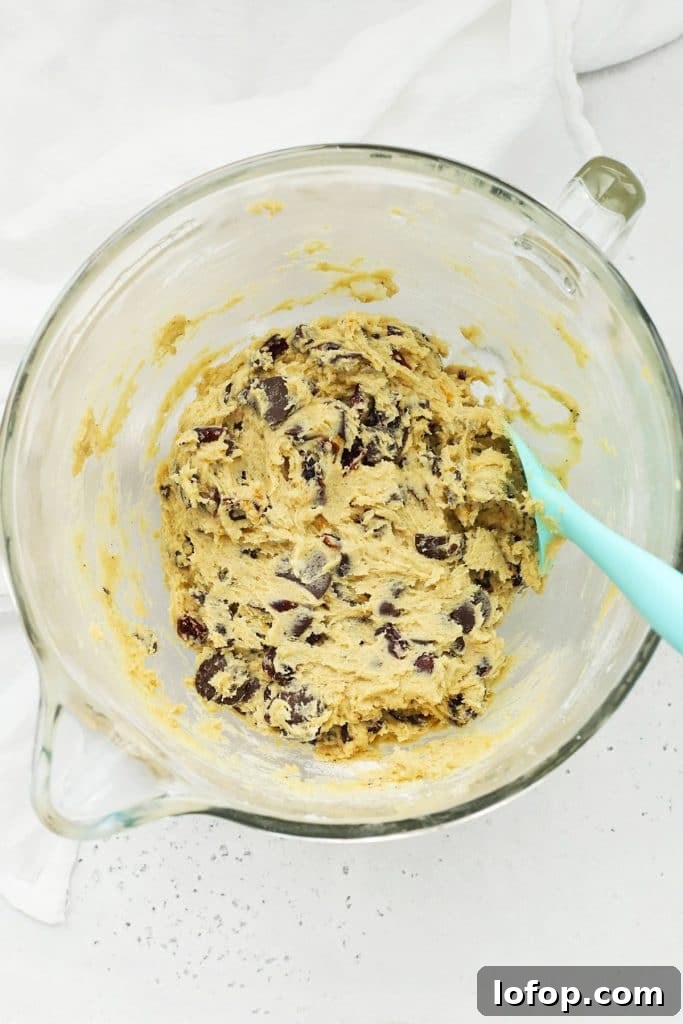 Gluten-Free Orange Cranberry Chocolate Chunk Cookies 7 Overhead view of gluten-free orange cranberry chocolate chip cookie dough