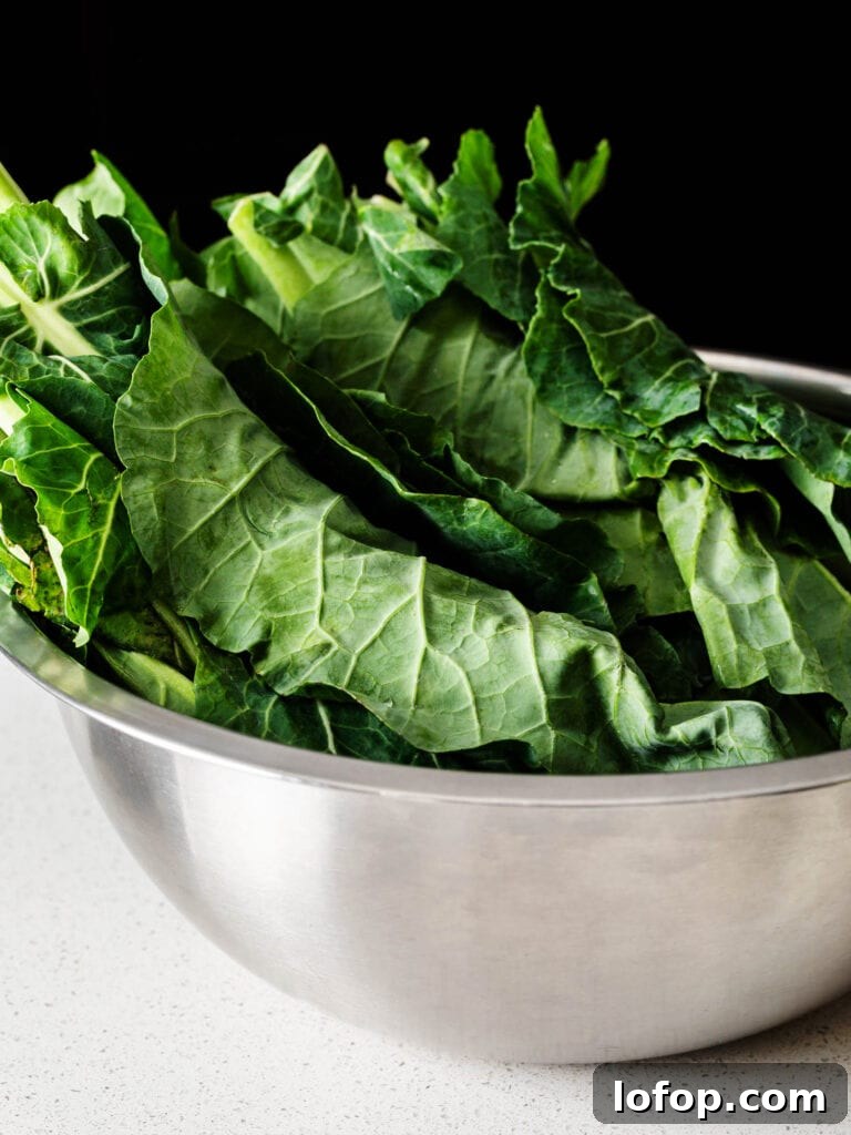 two bunches of collard greens in a bowl