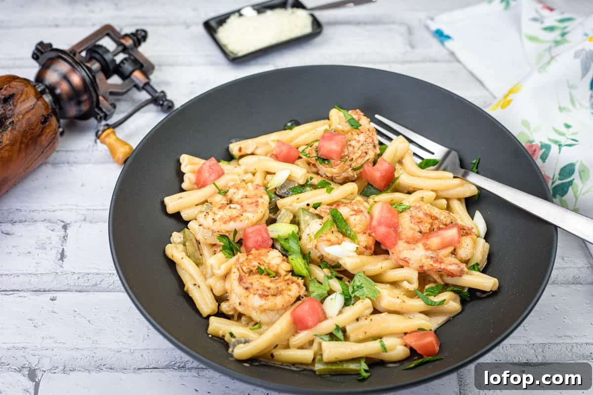 31 Irresistible Seafood Dinners to Add Fish to Your Weekly Menu 16 Cajun Pasta with Shrimp on a black plate.