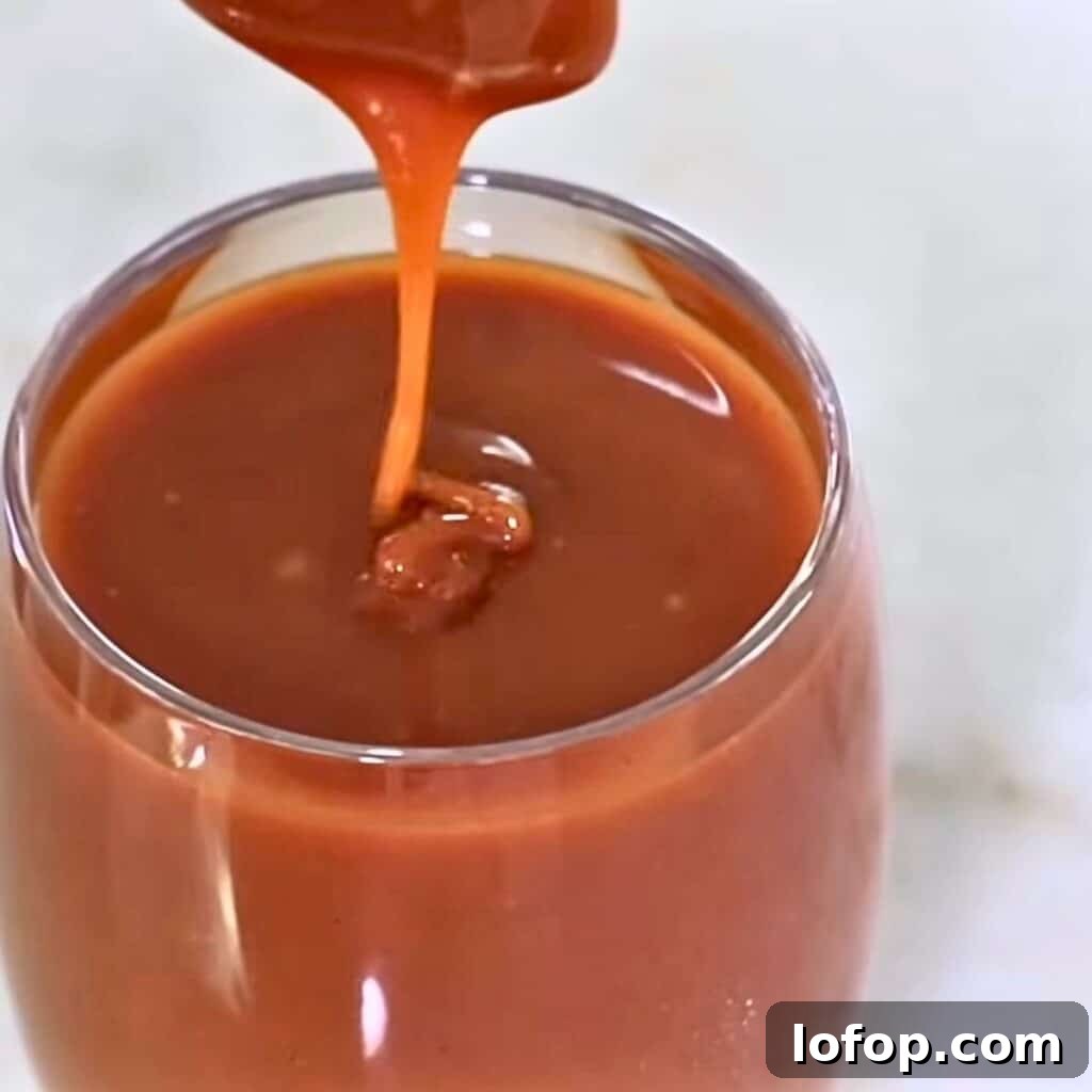 The finished caramel sauce made with the dry caramel method