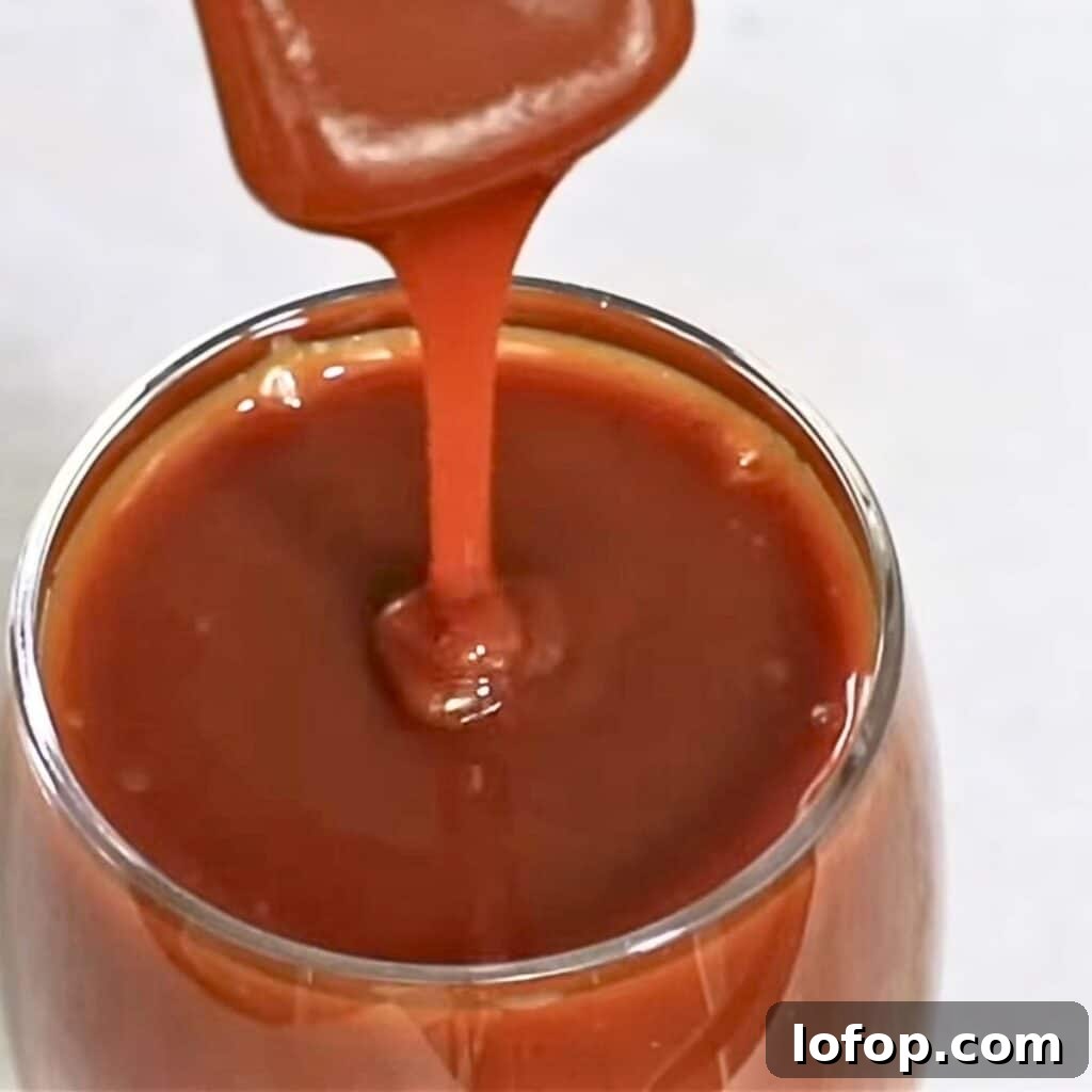 The finished caramel sauce made with the wet caramel method