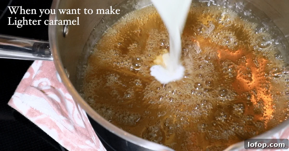 adding heavy cream in light caramel