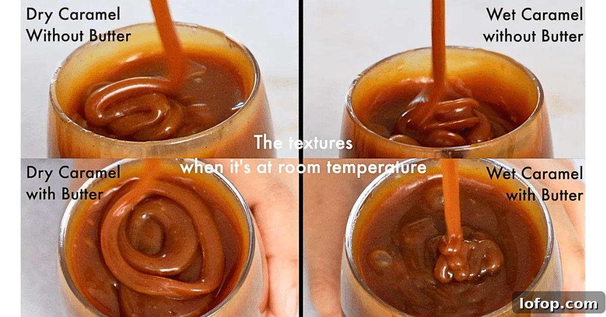 The comparisons of each caramel sauce when they are at room temperature.